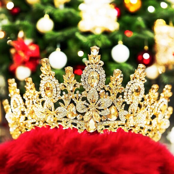 Champagne crystal tiara, Bridesmaid flower tiara, Birthday crown, Prom Hairpiece - Picture 8 of 8